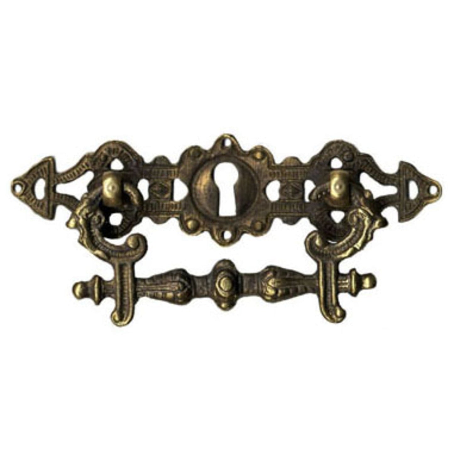 Schlüsselschild mit Griff waagerecht gegossen aus Messing Gründerzeit, 114x30 mm