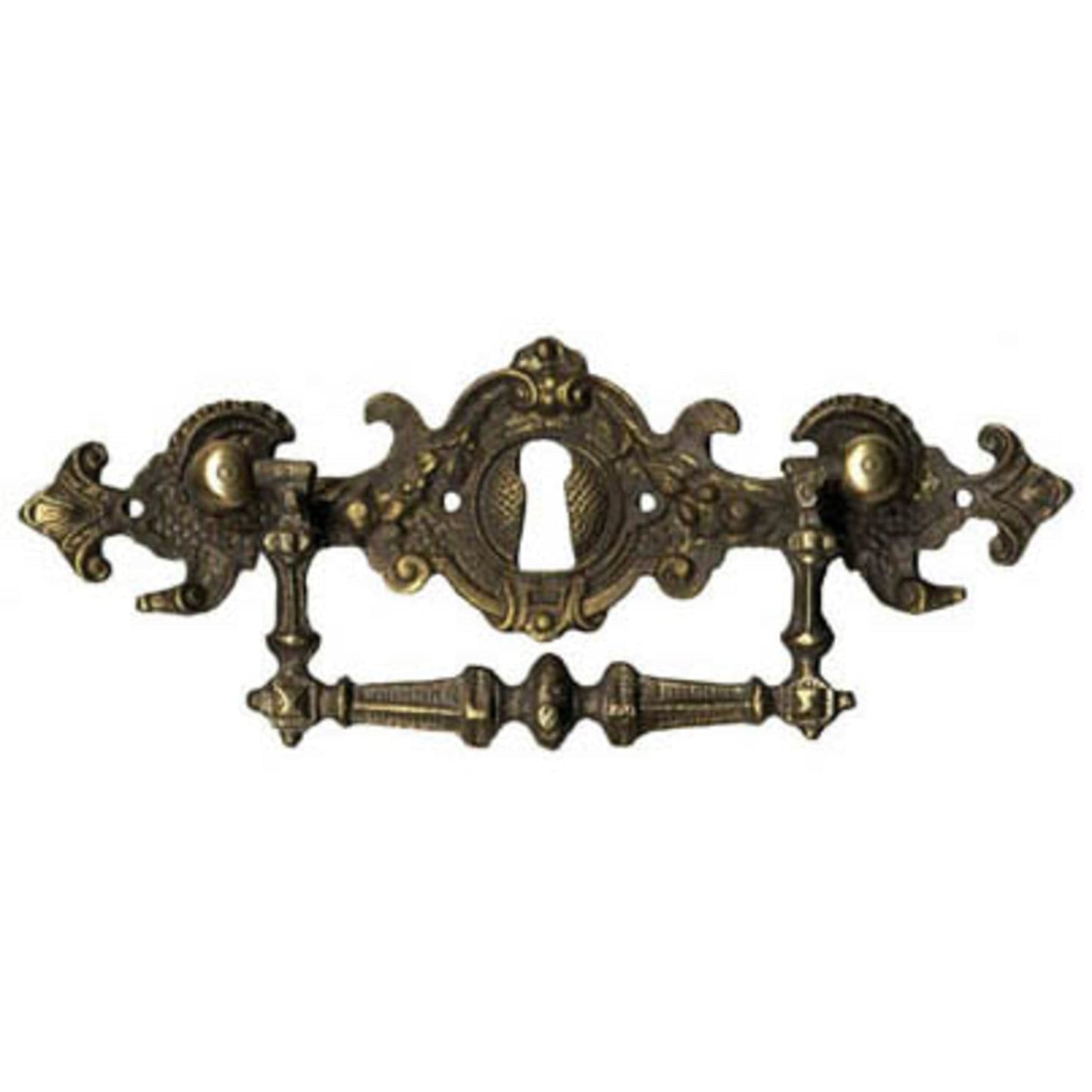 Schlüsselschild mit Griff waagerecht gegossen aus Messing Gründerzeit, 135 x40 mm