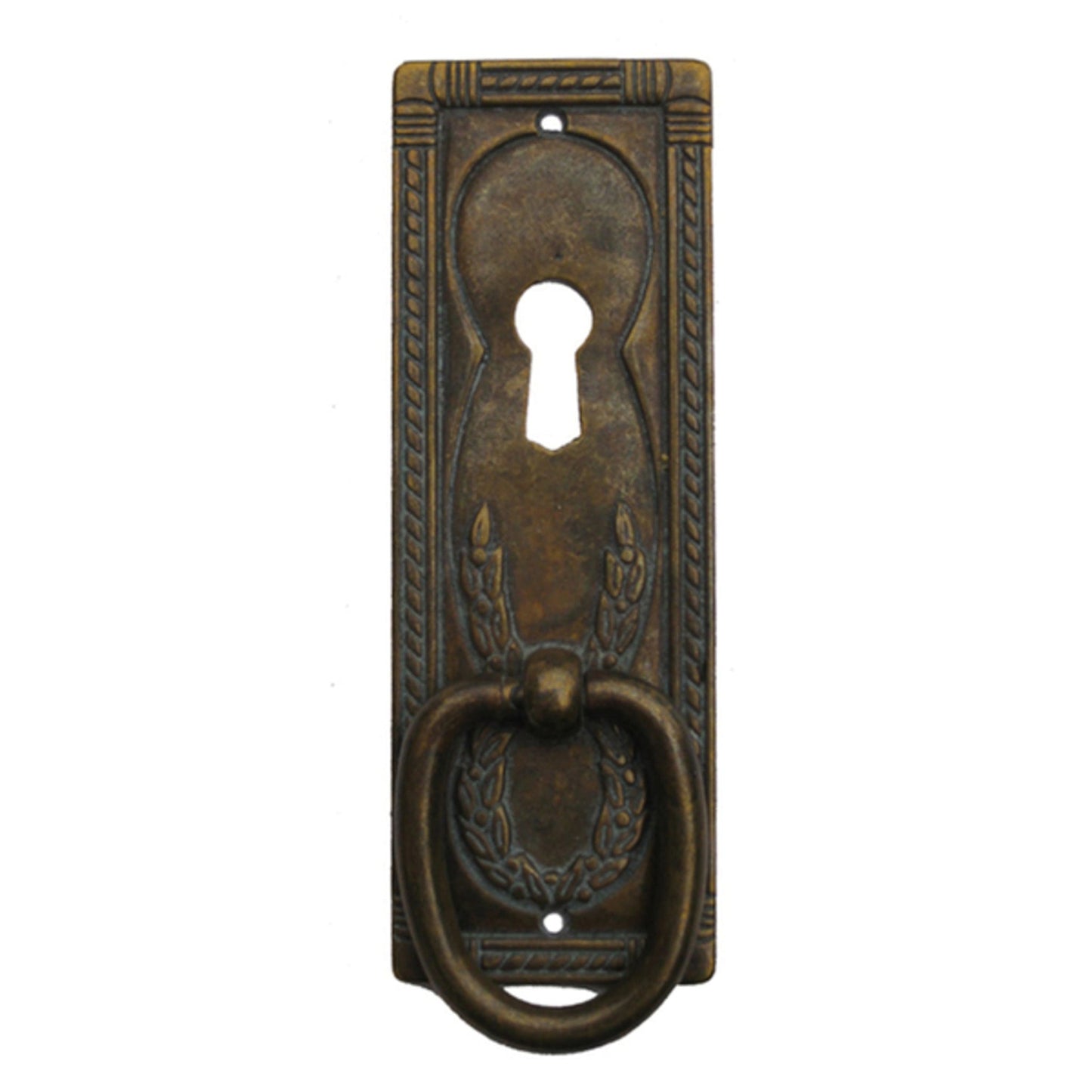 Schlüsselschild mit Griff senkrecht aus Messing Liberty patiniert, 35 x96 mm