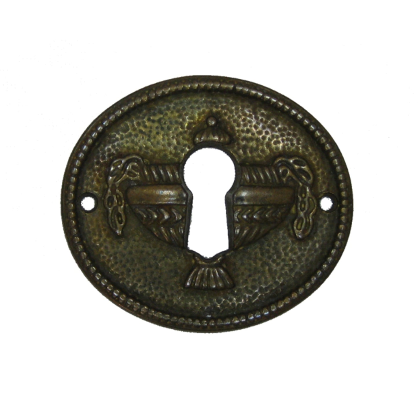 Schlüsselschild aus Zamak Biedermeier patiniert, 49x43 mm
