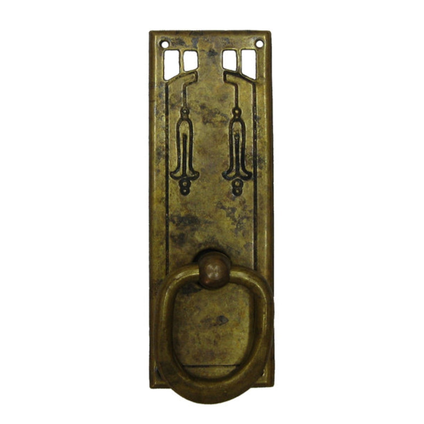 Griff senkrecht aus Messing Jugendstil patiniert, 33x96 mm