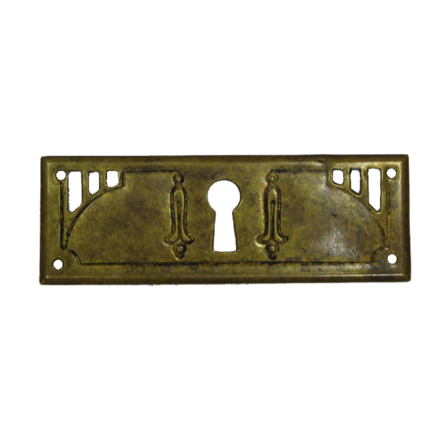 Schlüsselschild waagerecht aus Messing Jugendstil patiniert, 96x33 mm