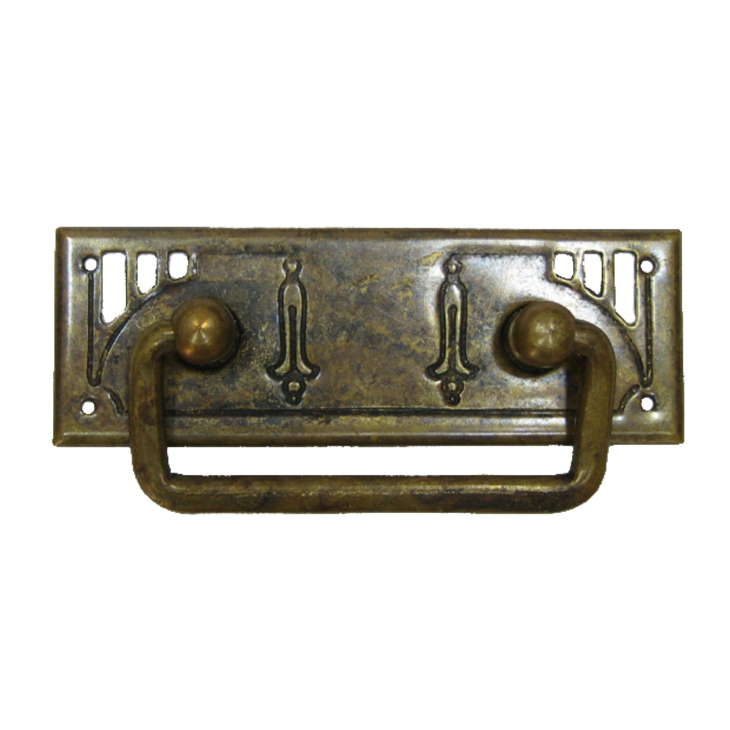 Griff waagerecht aus Messing Jugendstil patiniert, 96x45 mm
